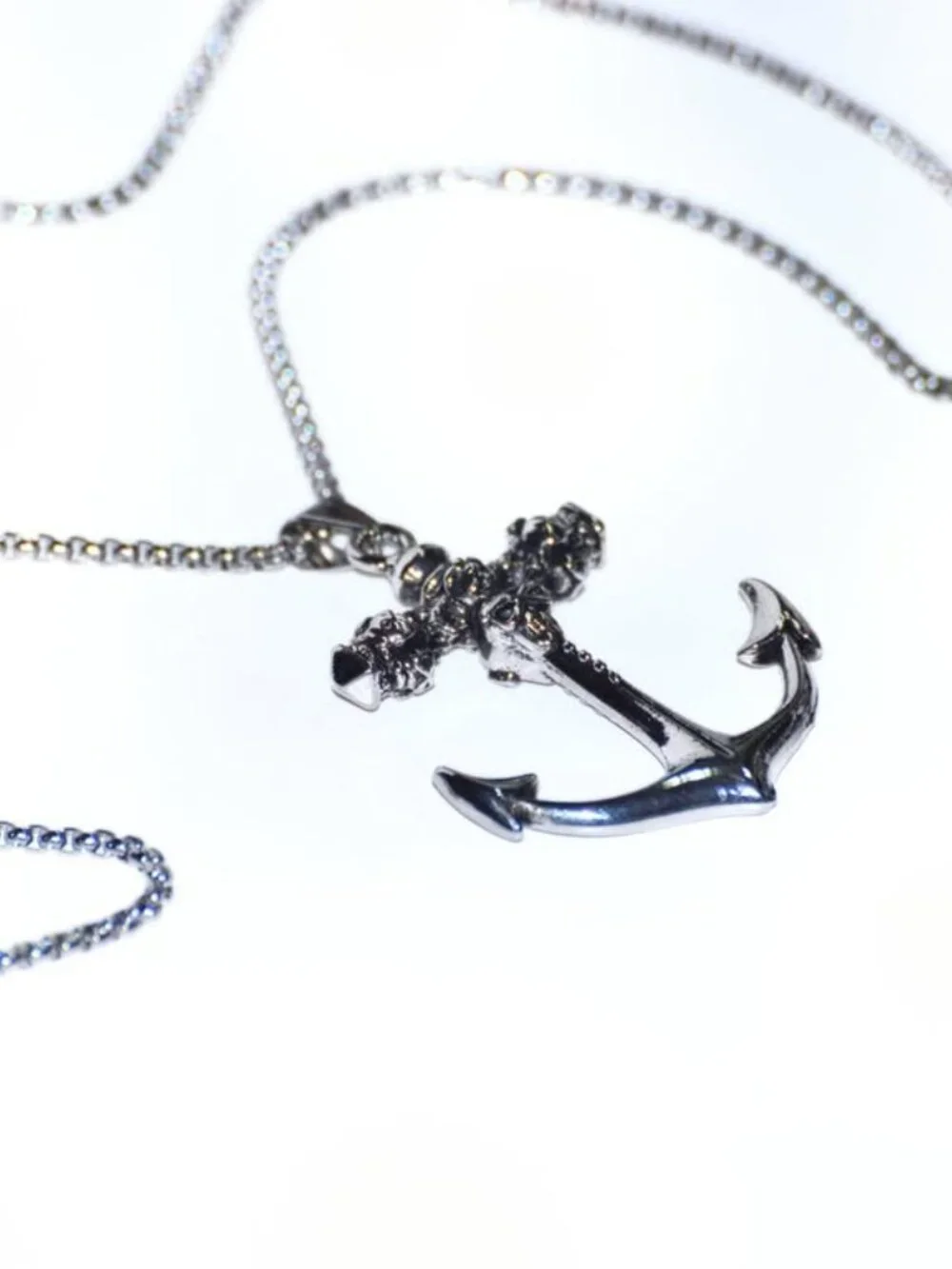 Silver style Anchor Skull Cross Necklace Men's Biker Punk Steel Chain